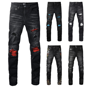 Nouveau design, vêtements d'été et de printemps Y2K, streetwear, jeans vintage avec patchs, jeans en denim personnalisés pour hommes, pantalons empilés pour hommes, jeans déchirés - Product Image 6