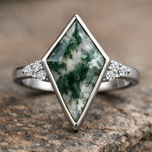 Anillo único de ágata musgosa con forma de cometa en plata de ley 925, regalo de aniversario para ella - Product Image 1