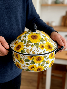 Wholesale luxury sunflower print insulated stainless steel <b>hot</b> pot casserole <b>food</b> warmer for home and restaurant catering hotpot - Product Image 3