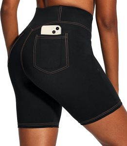 Shorts Deportivos de Cintura Alta para Mujer, Color Sólido, Elásticos, con Bolsillos, Ajuste Deportivo, Tejido de Spandex y Poliéster - Product Image 5