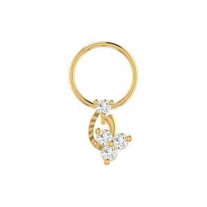 AJRETAIL 14K <b>Gold</b> Ethnic Dangling Teardrop Floral Design 0.08ct Natural Diamond GIA Certified <b>Nose</b> Pin - Product Image 1