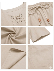 Mens Raw <b>Linen</b> Lace Up Tunic & Tailored Short Set This <b>two</b> <b>piece</b> ensemble features a sleeveless tunic - Product Image 6