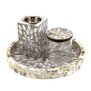 Floral <b>MOP</b> Inlay Wood Incense Burner Set Bulk Luxury Mother of Pearl Bakhoor Censer with Round Tray Modern Tabletop Decor - Product Image 1