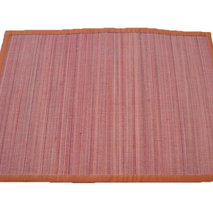 Natural Bamboo Dining Table <b>Placemats</b>, Dark Brown and Natural Wood Striped Design, Heat-Resistant Table Mats with Fabric Borders - Product Image 1
