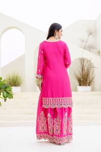 Traje Palazzo de Diseñador Gulkayra, Tela Chinnon de Seda Pesada, Bordado Elegante con Diseño de Secuencia Codificada, Secado Rápido, para Fiestas y Diwali - Product Image 4