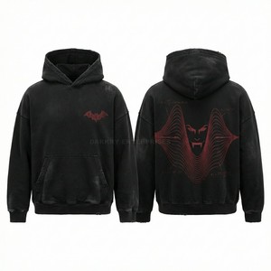 Wholesale Men Vintage Grey Hoodie Custom Skeleton Wing Graphic Pullover Heavy Fleece Streetwear Fashion Hooded Sweatshirt OEM - Product Image 4