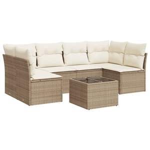 Ensemble de canapé de jardin en rotin PE beige avec mobilier d'extérieur durable en acier enduit de poudre et verre trempé - Product Image 2