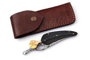 Couteau de poche pliant artisanal en acier Damas personnalisable avec manche en Micarta, style feuille, pour le camping et la chasse - Product Image 4