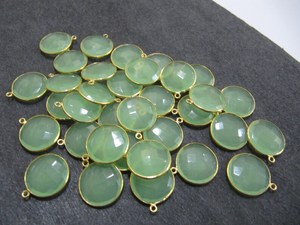 Conectores de Bisel Facetados con Forma de Moneda Redonda de Calcedonia Verde - Product Image 4