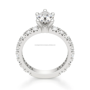 Anillo de Compromiso con Diamantes de Corte Pera y Redondo de 2.5 Quilates, Diseño Moderno y Popular, Anillo con Halo Oculto, Chapado en Oro, Regalo de Boda - Product Image 3