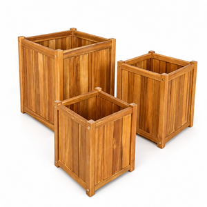 <b>Square</b> Wood Eco-Friendly Oil-Finished <b>Planters</b> Set 3-Piece Rustic Outdoor Garden Flower Pots for Green Plants - Product Image 3