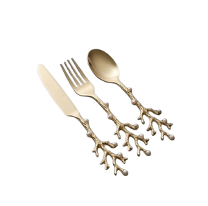 Couverts de table à manche moulé, couteau, cuillère, fourchette, vaisselle métallique, couverts de cuisine, couverts plaqués or - Product Image 1