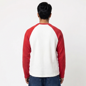 Custom Men Two Tone Raglan Long Sleeve <b>Waffle</b> Knit T <b>Shirt</b> High Quality Casual Blank Cotton Blend Thermal Baseball T-<b>Shirts</b> - Product Image 2