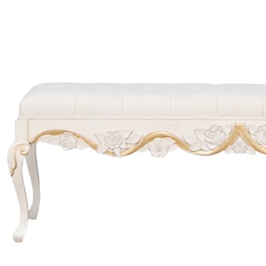 Cama de Madera de Teca Sólida de Diseño Europeo Antiguo, Cama Tapizada de Lujo con Tallado de Flores y Banco, Modelo 2204447 - Product Image 5