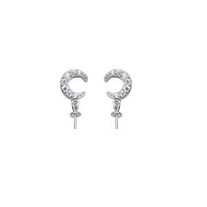 Boucles d'oreilles pendantes en argent S925 avec pendentif en forme de lune, perles, accessoires de bijoux DIY avec support vide, boucles d'oreilles pendantes tendance 1386 - Product Image 5