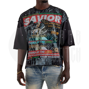 Camiseta Personalizada de Manga Corta, Estilo Urbano, Lisa, Holgada, con Estampado DTF, Unisex, con Pedrería, Negra - Product Image 2