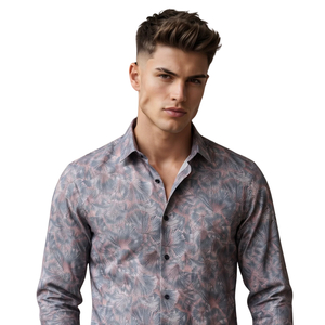 Dusty Blue <b>Mens</b> Floral Printed Long Sleeve Shirt Button Down Casual Slim Fit Fashion <b>Dress</b> Shirt Custom Clothing Supplier - Product Image 3