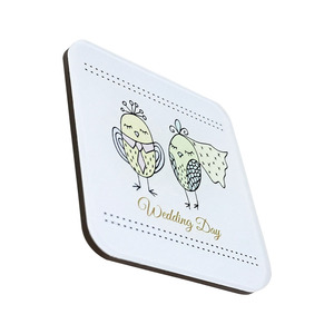 Aimant de réfrigérateur carré en acrylique blanc, motif couple d'oiseaux, décoration de mariage, autocollant magnétique - Product Image 2