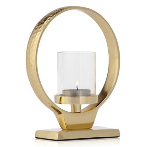 Modern Brass Candle Holder Round Design <b>Tabletop</b> Decor Indoor Living Room Home Accent Piece - Product Image 1