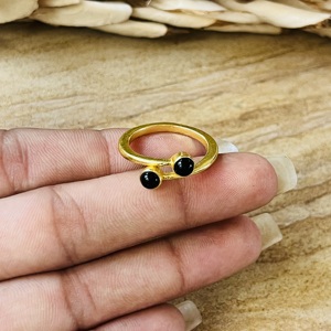 Modern Unique 18k Gold Plated Black Onyx <b>Ring</b> Minimal Brass <b>Dainty</b> <b>Ring</b> Double Stone Vintage <b>Ring</b> Wholesale <b>Ring</b> For Women - Product Image 4