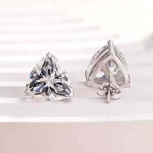 Elongated Trillion Cut 6MM Moissanite Dainty Stud <b>Earrings</b> 925 Silver for Unisex <b>Fine</b> Daily Wear Jewelry For Women's - Product Image 2