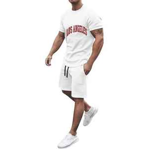 Ensemble t-shirt et short pour homme, imprimé floral blanc, personnalisable, décontracté, été, respirant, coton tissé, deux pièces - Product Image 5