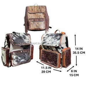 Sac à dos élégant en cuir de vachette à motif occidental en fourrure de vache sculpté à la main Sacs d'école unisexe Beau sac de créateur Sac multi-usage - Product Image 2