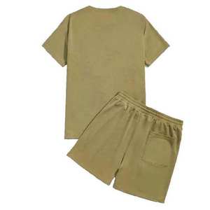 Ensemble de survêtement décontracté pour homme avec t-shirt thermique à motif floral et short à cordon de serrage 100 % coton, idéal pour l'été, personnalisable avec logo - Product Image 3