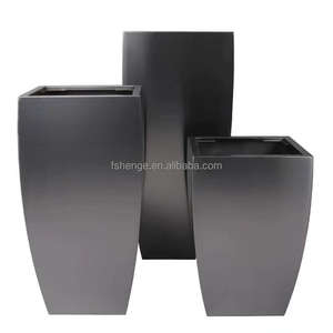 Vente directe d'usine, pots à fleurs en fibre de verre légers, écologiques, modernes, gris mat, carrés obliques, à poser au sol, pour le jardin - Product Image 2