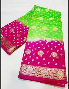 Rajasthani Art Silk Bandhani Dollar Butti <b>Saree</b> with Elegant Zari Border - Product Image 3