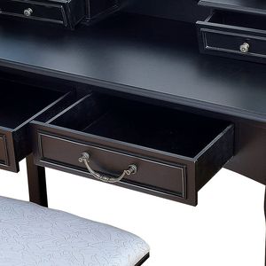 "Modern MDF <b>Makeup</b> Vanity Dresser with Tri-Fold <b>Mirror</b> & Stool-Black" - Product Image 6
