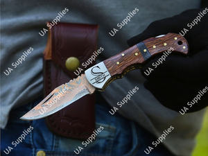 Cuchillo Plegable de Acero Damasco y Cobre para Camping, Uso Diario y Utilidades, con Funda, Venta al Por Mayor Directa de Fábrica, OEM/ODM Personalizable - Product Image 2