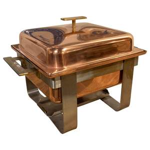 Elegante calentador de comida tipo buffet de cobre grande con tapa decorativa de metal y asas para restaurante, hotel, catering. - Product Image 5