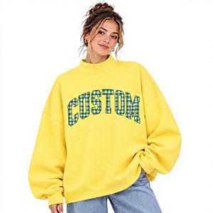 Sweat-shirt à col montant en gingham personnalisé, vêtements de supporter universitaires, fabricant, vente en gros, OEM, ODM - Product Image 3