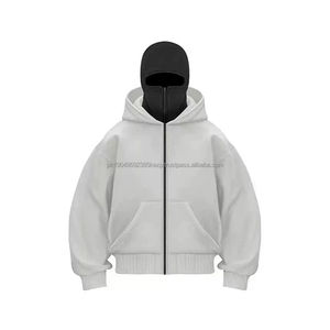 Sweat-shirt à capuche en coton mélangé lourd, à fermeture éclair intégrale, à épaules tombantes, style ninja, à fermeture éclair, pour hommes, vente en gros - Product Image 3