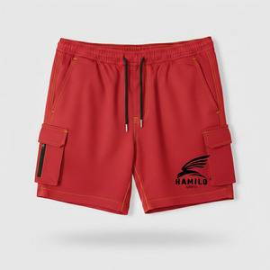 HAMILO Men's Green <b>Cargo</b> Shorts Quick Dry Drawstring Waist Front Logo Pocket Design Casual Sporty Style - Product Image 2