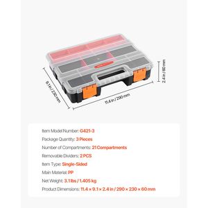 High Quality 3-Pack <b>Small</b> Parts Organizer 21 Compartments <b>Tools</b> <b>Box</b> with Removable Dividers Hardware Storage <b>Box</b> - Product Image 5