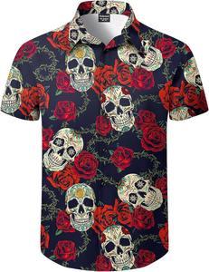 Chemise tropicale pour homme à manches courtes, imprimé hawaïen, décontractée, boutonnée, pour la plage, été, motif floral coloré, en coton - Product Image 5