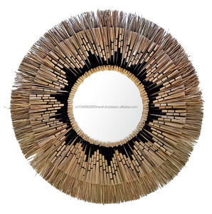Vente en gros de miroir mural suspendu d'art vintage fait à la main miroir suspendu en rotin naturel pour la décoration murale de la maison du Vietnam - Product Image 1