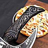 Cuchillo para Pizza Jahangir Enterprise, Mini, Industrial, para Exteriores, con Espiga Plana, Hoja de Acero de Alto Carbono Damasco, Mango de Madera de Palisandro