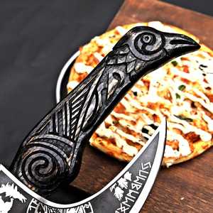 Mini Hache de cuisine industrielle DIY pour pizza, lame en acier Damas à haute teneur en carbone, manche en bois de rose, housse en cuir, 10 pouces - Product Image 4