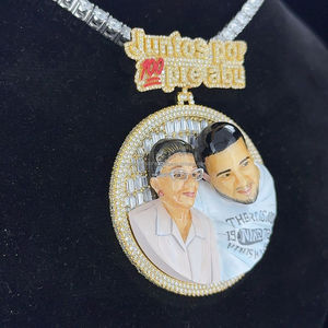 Eternal Factory Custom Iced Out Pendentifs mémoire de 2 pouces Hip Hop Custom Two Face Photo Iced Out D VVS Moissanite Diamond Pendant - Product Image 3