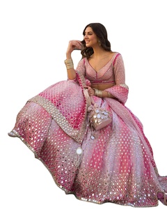 Customized Color <b>Mirror</b> & Stone Work Engagement Special Designer Bollywood Style Silk Modal Lehenga Choli with Blouse - Product Image 1