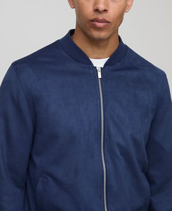 <b>Men's</b> <b>Suede</b> Bomber <b>Jacket</b> Stand Collar Zipper Closure Casual Regular Fit - Product Image 3