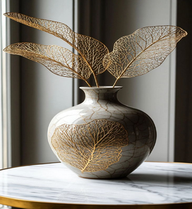 Jarrón blanco mate con hojas botánicas en relieve y flores con diseño de encaje. Encanto puro disponible a precios de mayorista. - Product Image 2