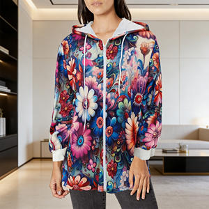 Offre spéciale sur le sweat à capuche léger et décontracté pour femme Temu, à motif floral saisissant, avec fermeture éclair et cordon de serrage, idéal pour l'automne - Product Image 3