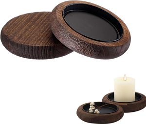 Ensemble de deux porte-bougies ronds en bois, support décoratif pour bougies, plateau en bois brun naturel, pour bougies chauffe-plat - Product Image 4