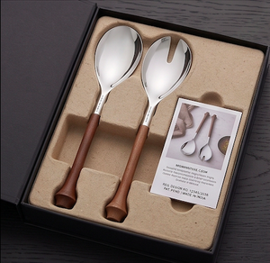 Traditional Design Silver Stainless Steel Silverware Salad <b>Server</b> With Wooden Handle For Home Kitchens And Dining - Product Image 3