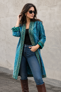Veste matelassée Kantha vintage réversible de créateur ethnique pour le printemps ALWW006, faite à la main en tissu de soie, longue, standard, unisexe, tricotée - Product Image 4