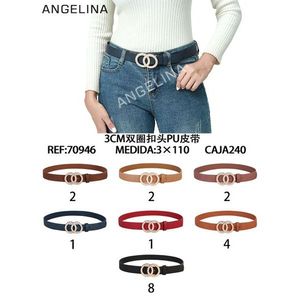 Cinturón Angelina Pu de 3 cm con hebilla de doble círculo, cinturón de moda para mujer para jeans y vestidos - Product Image 1